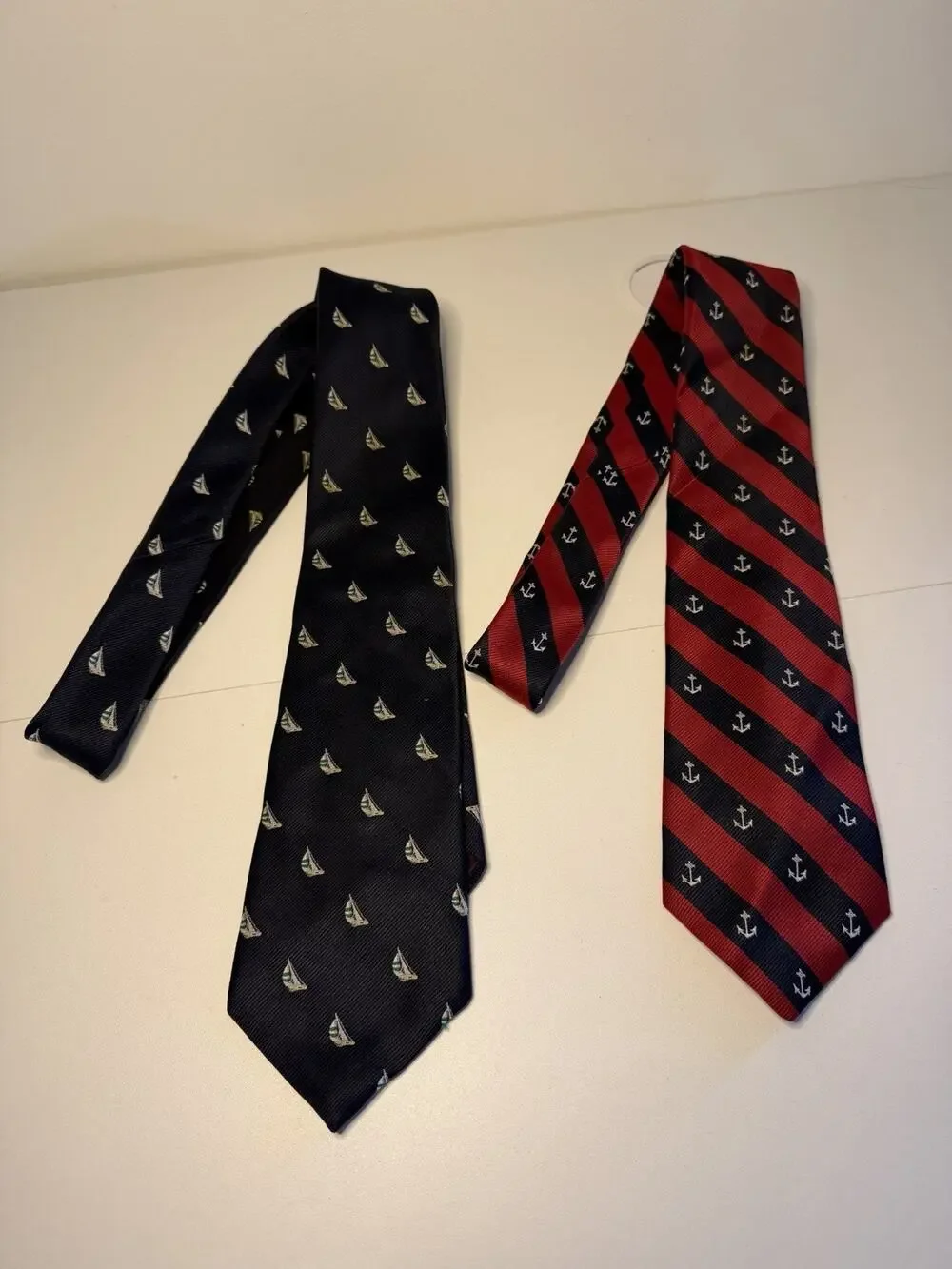 Lot 2 Alynn Navy Blue Red Necktie Nautical Anchor Sailboat Pattern USA Coastal